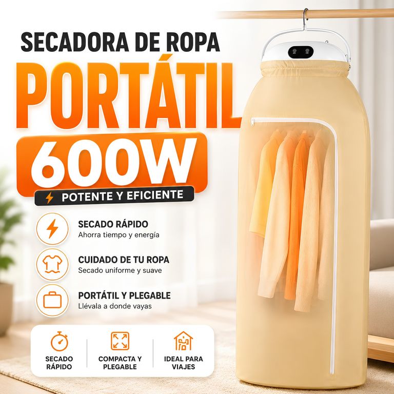 Secadora de Ropa Plegable 600W Con Temporizador y Protección por Apagado Automático