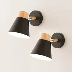 FRANZA - Juego de 2 lámparas de pared de estilo nórdico en madera negra y hierro.