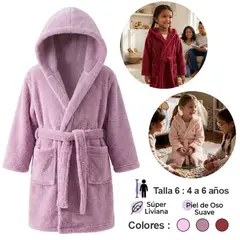 OEM - Bata Polar para Niña 4 a 6 años con Capucha y Bolsillos