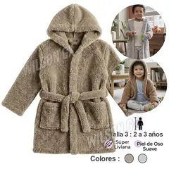OEM - Bata Polar para Niños 2 a 3 años con Capucha y Bolsillos Pijama