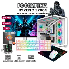AMD - Computadora PC GAMER Ryzen 7 5700G RAM 16GB SSD 500GB MONITOR 24" Full HD.