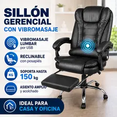 GENERICO - SILLON MASAJEADOR GERENCIAL CON VIBROMASAJES LUMBAR, RECLINABLE, ERGONOMICO CON REPOSAPIES BERLIN 707