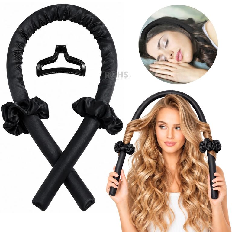 Kit Rizador Negro De Cabello Sin Calor Con Accesorios Rizos Naturales