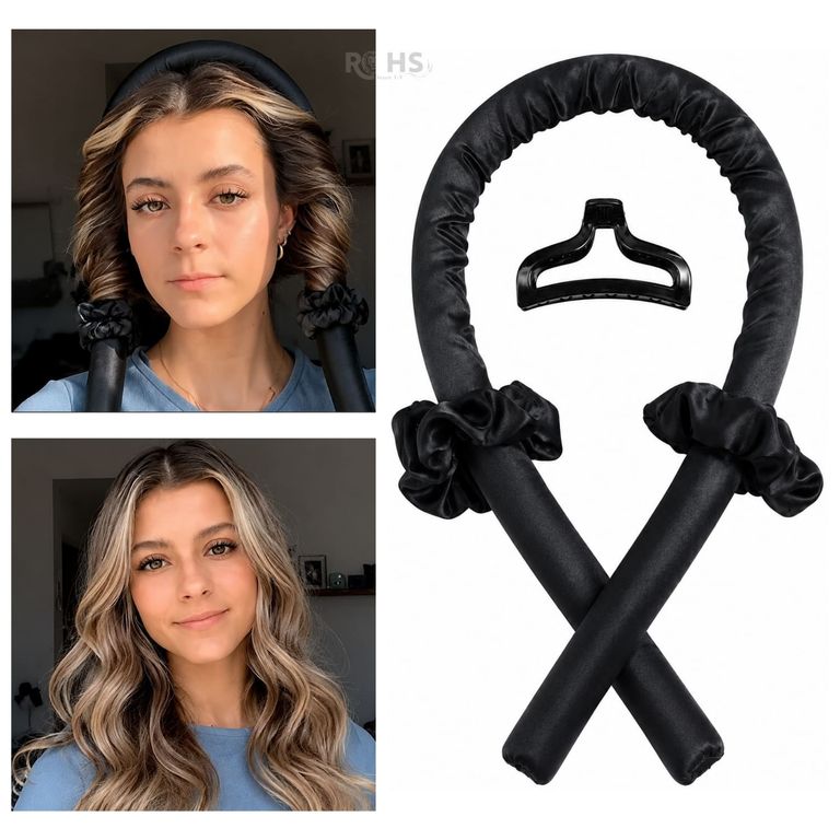 Kit Rizador Negro De Cabello Sin Calor Con Accesorios Rizos Naturales
