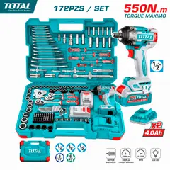 TOTAL - Llave de Impacto 1 / 2'' THKTHP41728 20V 550Nm 2 Bat X 4Ah Brushless + 172 Accesorios