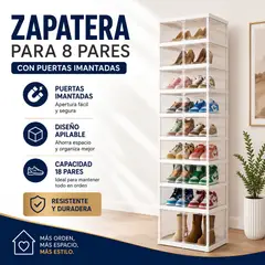 GENERICO - Zapatera Organizador Para 18 Pares Con Puertas Acrílicas Imantadas y Espacio Para Botas - Transparente