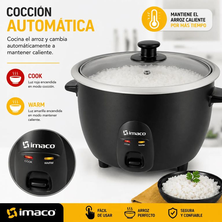 Olla Arrocera 1.5L 500W Cocina Automática Función Mantener Caliente Incluye Taza y Cuchara