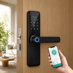 Tech Care - Cerradura Inteligente WiFi Tuya con Huella Digital, Código y Tarjeta Cristal Templado
