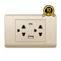 FERREXPRESS - Tomacorriente Doble Universal con Puerto USB Tipo C Color Champagne