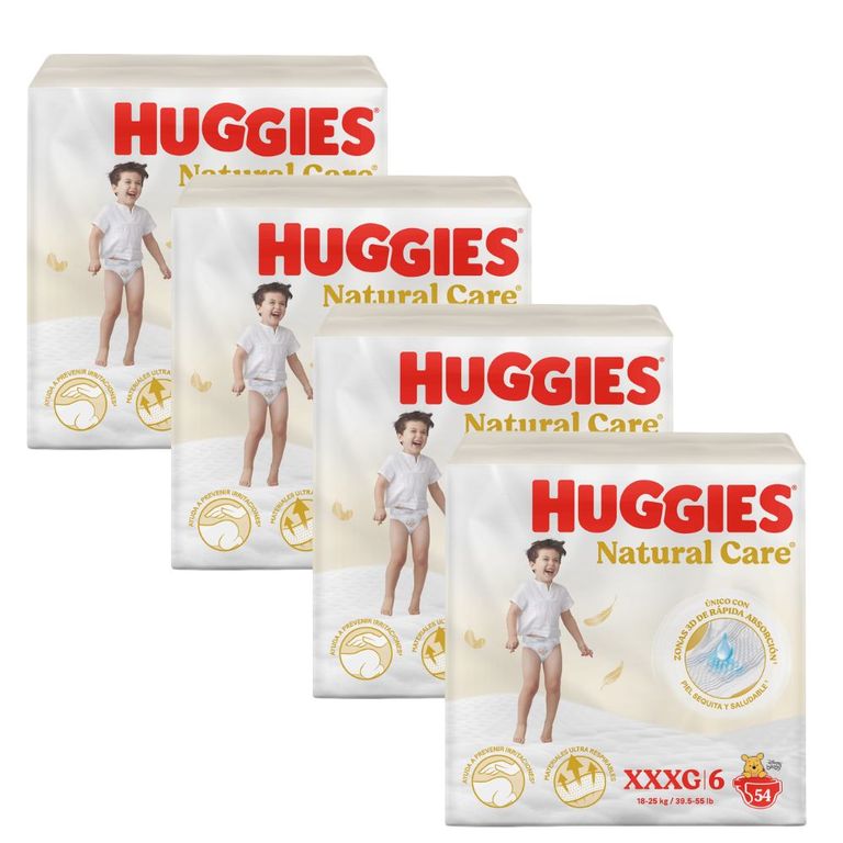 Pack x4 PAÑAL NATURAL CARE XXXG BOLSA X 54UND