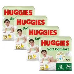 HUGGIES - Pack x4 PAÑAL ACTIVE SEC G BOLSA X 74UND