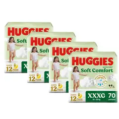 HUGGIES - Pack x4 PAÑAL ACTIVE SEC XXXG BOL X70UND