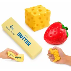 GENERICO - Pack x3 Squishy Antiestrés Mantequilla Queso y Fresa Slow Rising Suaves Sensoriales