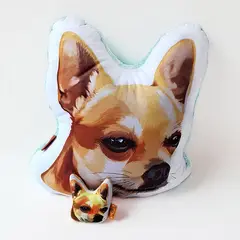 QALA DISEÑO - Pack Almohada y Llavero - - Perro Chihuahua Dorado