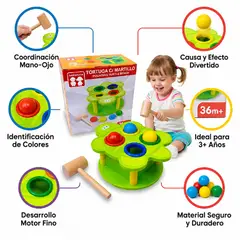 GENERICO - Banquito de Madera Tortuga Golpecitos 2-en-1