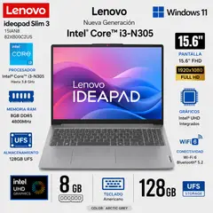 LENOVO - Laptop IdeaPad Slim 3 15IAN8 15.6" FHD Intel Core i3-N305 8GB 128GB - 82XB00C2US