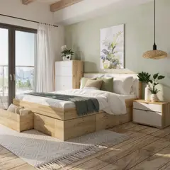 TUGO - Cama Alexa 2 Plazas Laminado Natural/Blanco