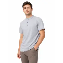 ENKI - POLO CUELLO NERU HOMBRE GRIS MELANGE 100% ALGODÓN MANGA CORTA LISO CORTE REGULAR URBANO