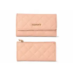 TOMMY HILFIGER - BILLETERA ROSA CUADROS DETALLES DORADOS
