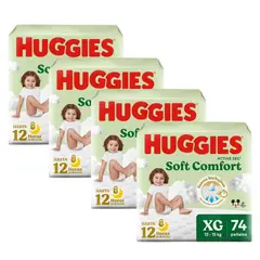 HUGGIES - Pack x4 PAÑAL ACTIVE SEC XG BOL X 74UND