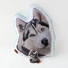 QALA DISEÑO - Pack Almohada y Llavero - - Perro Siberiano