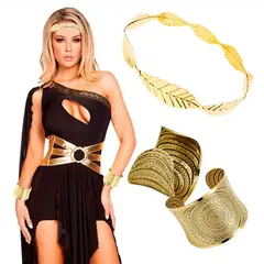 GENERICO - Juego de Accesorios disfraz Dios(a) Griego(a) Corona 7 hojas y 2 Brazaletes HALLOWEEN