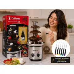 GENERICO - FUENTE DE CHOCOLATE TRILLIUM TX-854 DE ACERO INOXIDABLE 4 NIVELES 350W CON 6 TENEDORES PARA FONDUE