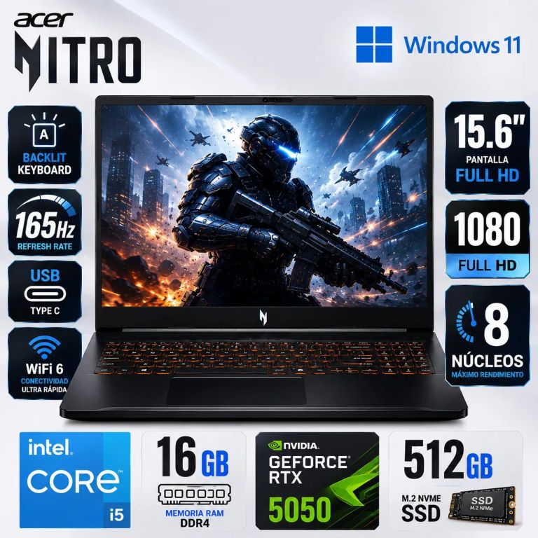 Laptop NITRO ANV1552-57X GAMING INTEL CORE I5-13420H 512GB 16GB 15.6 FHD RTX 5050