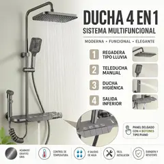 GENERICO - Ducha Termostática Multifuncional 4 En 1 Con Rociador Superior y Ducha de Mano Color Grafito