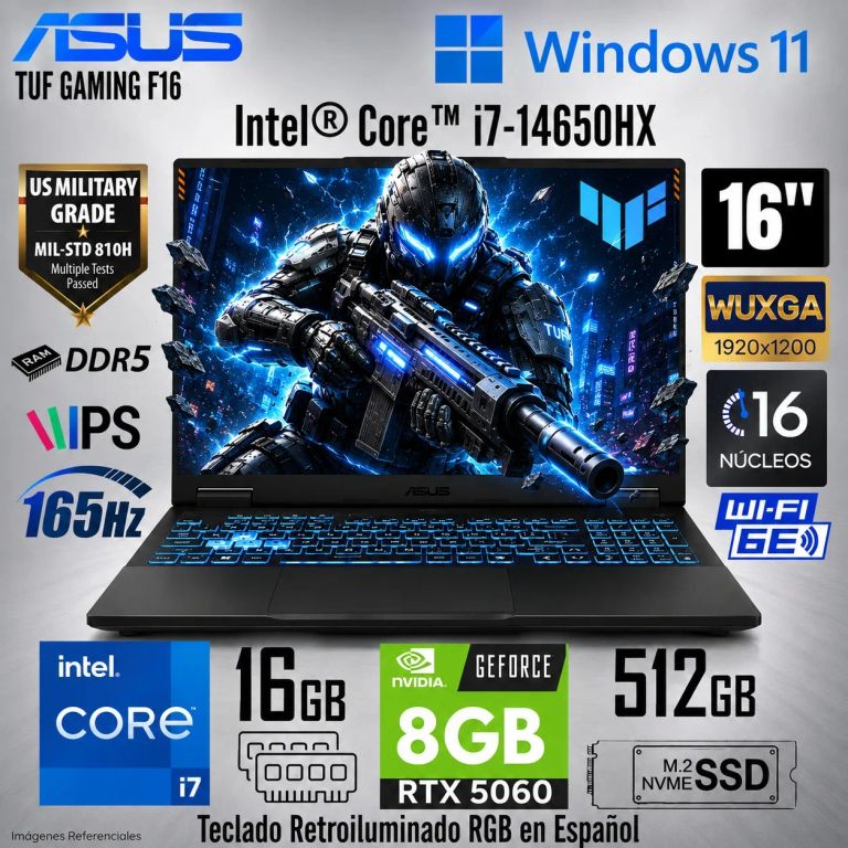 Laptop TUF Gaming F16 FX608JMR Intel Core i7-14650HX 16GB RAM 512GB SSD RTX 5060-8GB 16 WUXGA