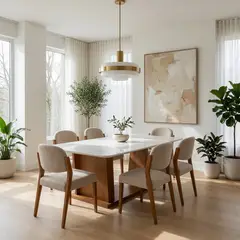 TU MESITA - Juego De Comedor 6 Sillas Bianca Aesthetic En Madera Natural Con Piedra Sinterizada