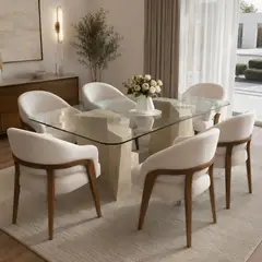 TU MESITA - Juego De Comedor Palermo Moderna Con Vidrio, Base De Mármol Y 6 Butacas Andador