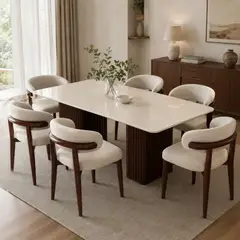 TU MESITA - Juego De Comedor Livia Nórdica Con Piedra Sinterizada Y 6 Sillas Nórdicas
