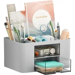 GENERICO - Organizador de Lapices Marbrasse 2 Cajones Plastico Gris