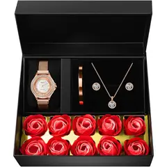 GENERICO - Set Joyeraa Mujer Reloj Oro Rosa Collar Pulsera Aros
