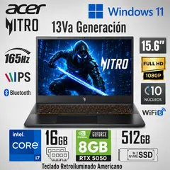 ACER - Laptop Nitro V15 ANV15-52-778V i7 16GB 512GB RTX5050 15.6 Black
