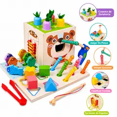 GENERICO - Cubo de Actividades Montessori de Madera 8 en 1 con Juego de Pesca y Clasificador de Formas