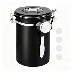 TIGERBEE - Pote de Almacenaje 1.8L Inox 304 Negro Hermético para Café y Té