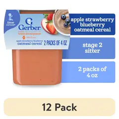 GERBER - Comida Beba Etapa 2 12 Pack Manzana Frutilla Arandano Avena 226g