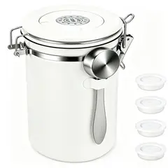 TIGERBEE - Pote de Almacenaje 1.8L Inox 304 Blanco Hermético para Café y Té