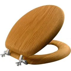 BEMIS - Asiento de Inodoro Roble Redondo Bisagras Cromadas 38x43cm