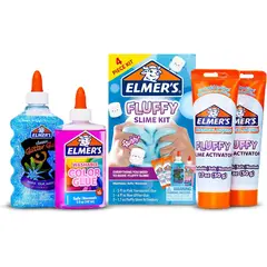SLIME - Kit Fluffy Elmers Pegamento Rosa Azul Glitter Seguro