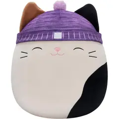 SQUISHMALLOWS - Peluche Cam Gato Calica 35cm Gorro Morado