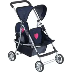 YORK - Coche Doble Muaecas The New Doll Denim Corazan Rosa