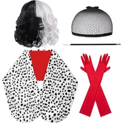 GENERICO - Disfraz Cruella Deville Mujer Halloween Peluca Dalmata Set