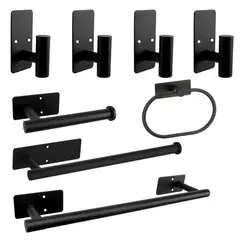 TIGERBEE - Set de 8 Accesorios de Baño en Acero Inoxidable Negro