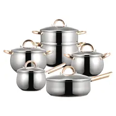 TIGERBEE - Set 11 Ollas Inoxidable Asas Doradas con Tapas para Gas e Inducción