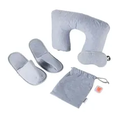 ROADTRIP - Kit almohada+antifaz+tapones+pantuflas+bolsa gris
