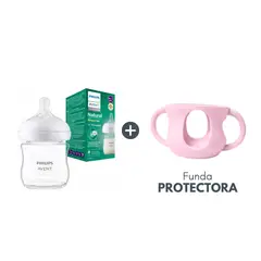 GENERICO - Biberón Philips Avent de Vidrio Natural Response 120 ml (4 oz) Incluye Funda Protectora Rosada