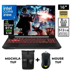 ASUS - Laptop Tuf F16 Core 5-210h 8gb Ram Ddr5 512Gb Ssd 6gb Rtx 3050 16.1 Pulg Wuxga Con Mochila y Mouse Tuf.